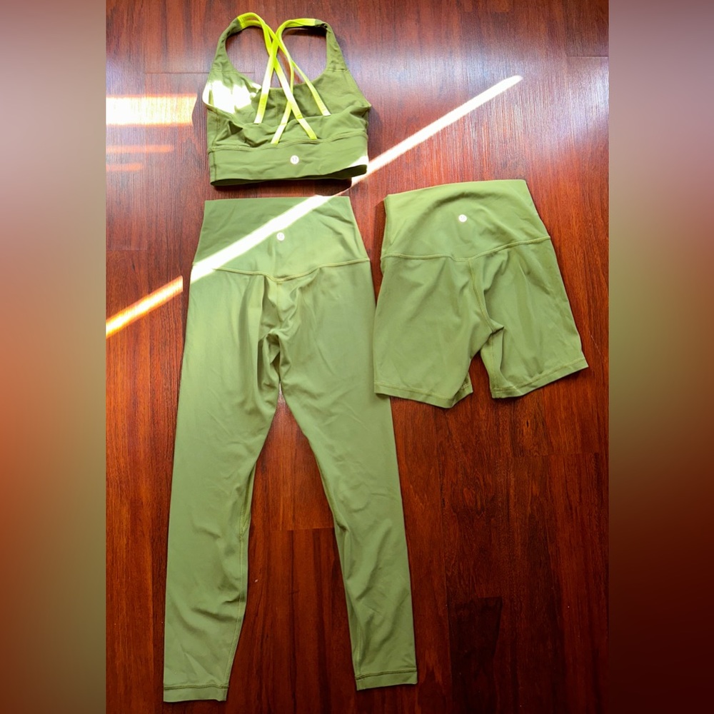 NEW LULULEMON PANT SHORT SET , COLOR ARMY GREEN PANT AND SHORT SIZE SMALL TOP XS